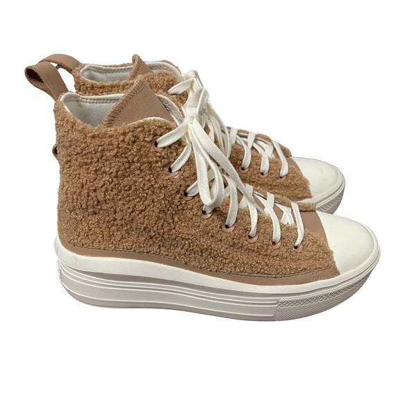 Converse Chuck Taylor All Star Move Platform Tan Sherpa Sneakers Size 9 - Picture 2 of 11